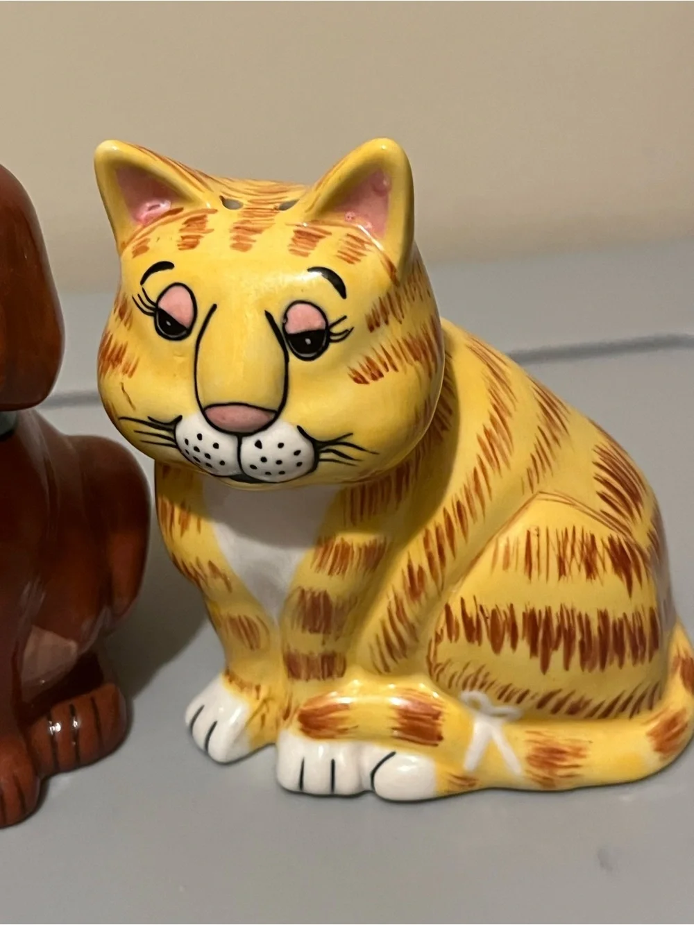 Gary Patterson Ceramic Yellow Tabby Cat and Dog Salt & Pepper Shaker Set